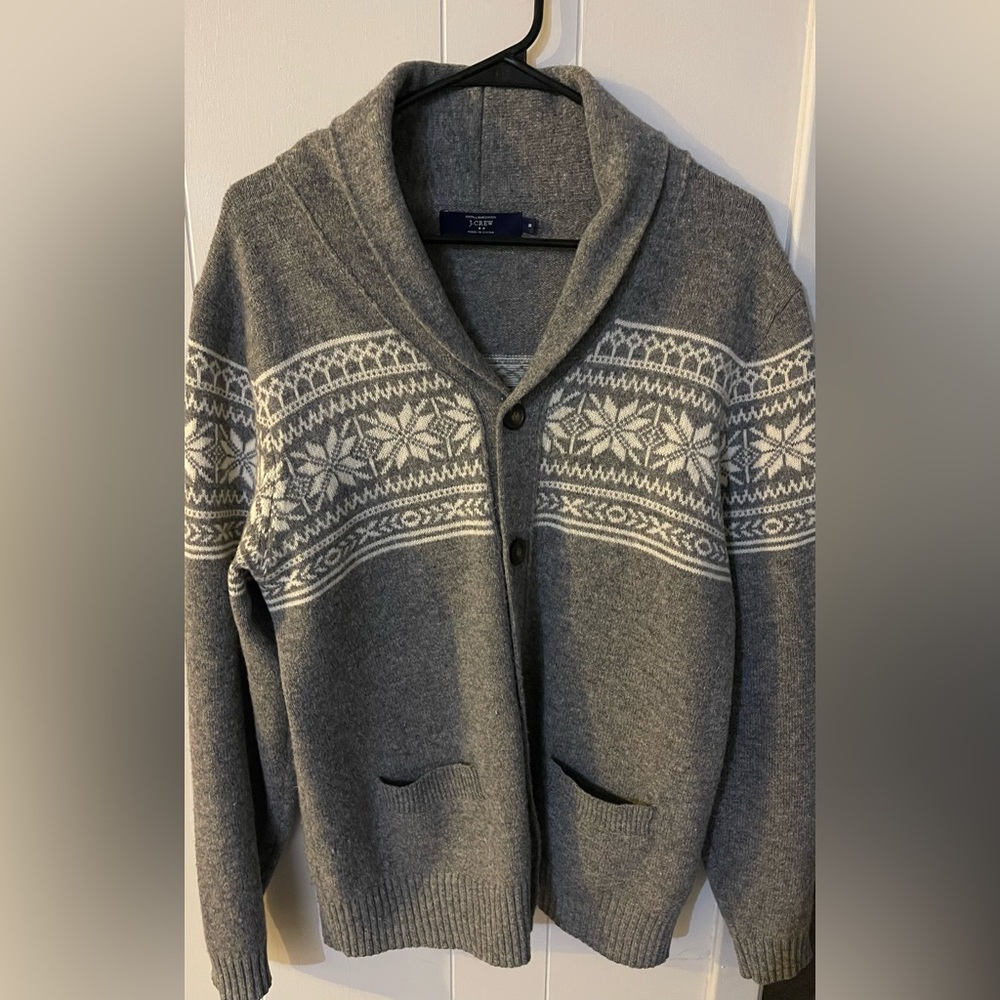 J. Crew Gray and White Patterned Cardigan